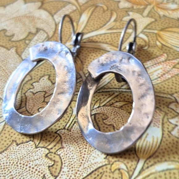 925 Modernist Sterling Silver Hoop Earrings - Picture 6 of 7